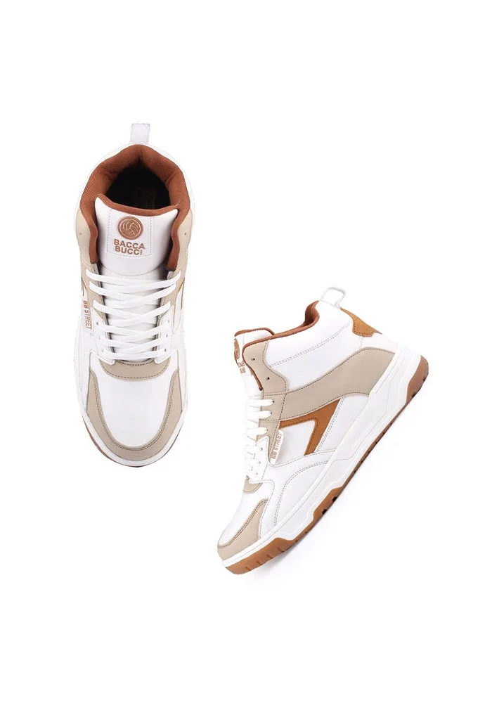 Bacca Bucci White Tan Cappuccino Skystompers Retro High-Top Sneaker for Men | Best Price UAE
